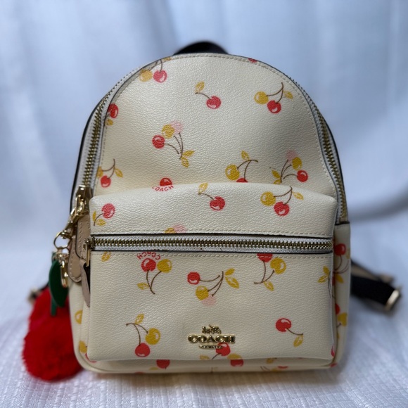 Coach Cream Cherry Mini Pattern Backpack - Picture 1 of 10